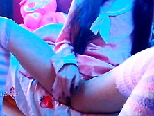 Kawaii Japanese chick caressing her labia and smashing cushion when parents are home noisy screaming