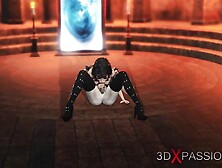 Hel goddess of the death. 3d dickgirl fucks a sexy girl in the dark castle