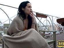 Wet Leyla enjoys the smack of cigarette smoke and stepbrother's wang