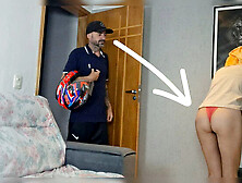 Amateur Wife in Panties Flashes Delivery Guy - Cheating Cuckold POV Fuck