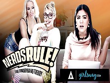 Girlsway Nerdy Roommates Kendra Spade And Chloe Cherry Fake Being In A Sitcom While Banging A Friend