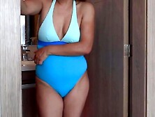 On the beach my marvelous wife shows off in a bikini and makes my dongs very hard