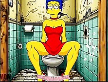 Married Housewife Gets Fucked In A Public Dirty Restroom.  Cartoon.  Simpsons Parody.  Gloryhole