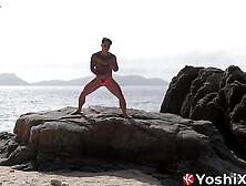 Naughty Japanese Yoshi Kawasaki Tugs His Cock And Cums On The Beach