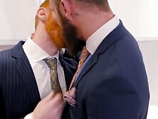 Executives enjoy sloppy blowjob before a rough analfucking