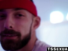 TS Emma Rose unloads her jizz inside Johnny Bs dark hole