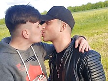 Gay Couple Smoke,  Kiss,  Blowjob And Cum Outdoor