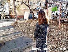 Horny Female In A Coat Flashes Tits And Pussy In The Neighborhood