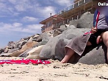 RISKY Public Beach Schlong Flashing a Micro BIKINI BABE!