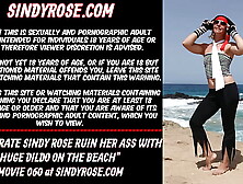 Anal pirate Sindy Rose ruin her rear-end with big dildo on the beach