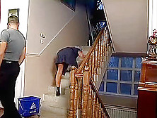 Horny Old Granny Fucks At Stairs