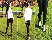 Blouse Outfit With Vinyl Leggings - Louboutins Und Lackleggings