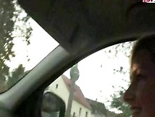 Public car bj from golden-haired angel