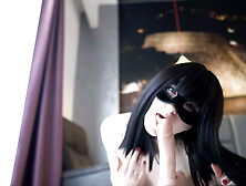 SUCKING TWO COCKS.  Double blowjob POV,  dildo blowjob