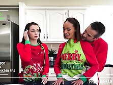 Two Petite Brunettes XXXMas Fuck P. O. V