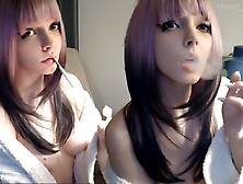 Small Titties Gamer In Bathrobe Smoking (Ask Me For Full Vid)