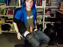 Skater nerd cumming on his shirt and in his face