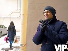 DEBT4k. Yummy shopaholic plowed by debt collector in man's presence