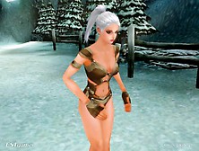 Attractive Cabal Female Blue Eyed Cartoon Warrior Dance,  Striptease,  Closeup Bum Tits Twerking A