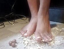 crushing Maltesers with my feet