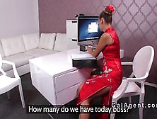 Slim blonde lesbo toys in casting