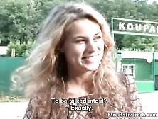 Sexy blonde slut gets horny outdoor