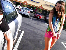 Gorgeous Sweet Tight Vagina Brunette Babe taken from Street as Pick Up mounts Large Meaty White Dick Hard for an Cumming