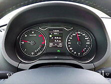 First hands on the steering wheel then mouth on the cock