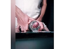 Massive jizz flow with fleslight with slow motion