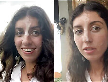 Walking with Cum on Face in Cafe - Girl Eats Pizza and Swallows Cum