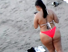 Curvy Hispanic Beauty Beach Voyeur Video