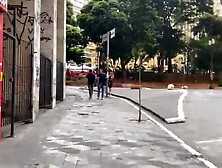 Walking With Girls On Leashes In Downtown Sao Paulo / Women On Leashes In Street Exhibitionism