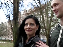 Darksome Haired Sweetheart in Red Lace Enjoys a Large Ebony Monster Dong as Her Chap Licks Her Cunt