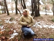 Blonde Teen Is Playing Outdoor