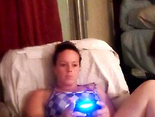Beautiful bbw long hair brunette lifts up her mini dress and smokes cigarettes while playing games