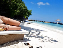 Without panties on Beach hot touching pussy