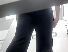 Fem In Dark Tight Jeans Recorded Back To The Spy Camera