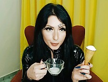 How delicious is this ice cream! And for you,  dirty boy,  there will be my sweet spittle.