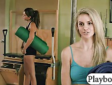 Busty Trainer And Two Sexy Students Yoga Session Naked