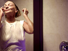 73 Yr Old Gilf Sydni Lane Showering In A White T-Shirt