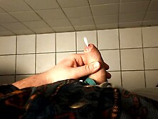 A quick wank in a public toilet,  nearly caught!