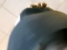 Indoor uppie--tiny thong spotted in line