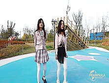 Chinese Bondage Two Girls In A Public Park