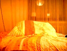 Blonde hottie plays on the bed