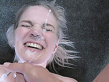 British Blonde Slut Gets Her Face Covered With Sticky Jizz