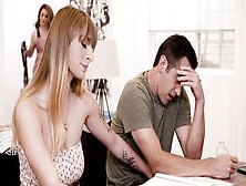 Hot Student Bangs Her Stepdad While His Gf Is Here!