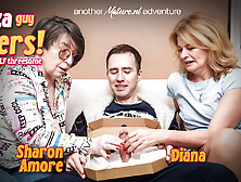Blonde Milf Diana And 76 Year Old Granny Sharon Amore Share A Young Delivery Guy In A Gardcore Three (18+)