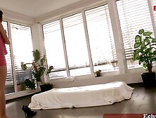 Skinny brunette teen Hot Svenja having a massage