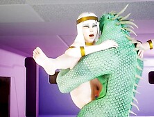 Tatyana visiting green furry dragon with a double petite prick gets a humongous cream pie all over her body