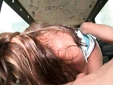 Sex bus amateur eats and fucks large dick